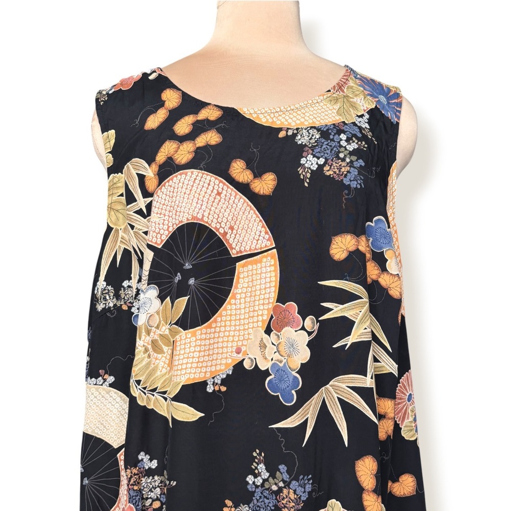 Vintage 90s Black Asian Floral Rayon Grunge Maxi Dress Plus Size 2X USA Made
